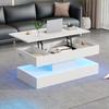 Modern Coffee Table with LED Lighting and Hidden Storage - Side Table with Hydraulic Lift, 100*50*42 cm, 50 kg Load Capacity