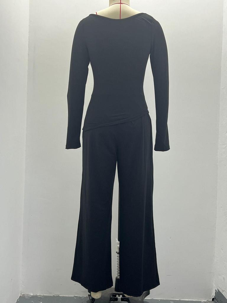 Asymmetrical Long-Sleeve T-Shirt & Wide-Leg Pants Casual Loungewear Set 2025 Autumn Collection