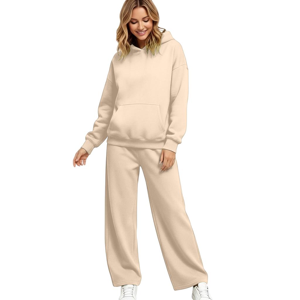 Women's Lined Drop Shoulder Top and Wide Leg Pants 2 Piece Set Color Loose Fit Casual Fall Winter Outfit