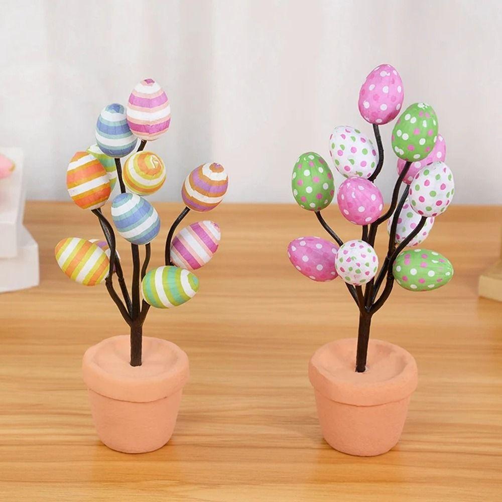 Colorful Easter Egg Bonsai Simulated Easter Potted Plant Cute Eggs Tree Branch  for Home