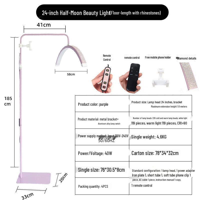 24" U-Shaped LED Beauty Lamp with Floor Stand for Nail, Tattoo, and Eyebrow Art.