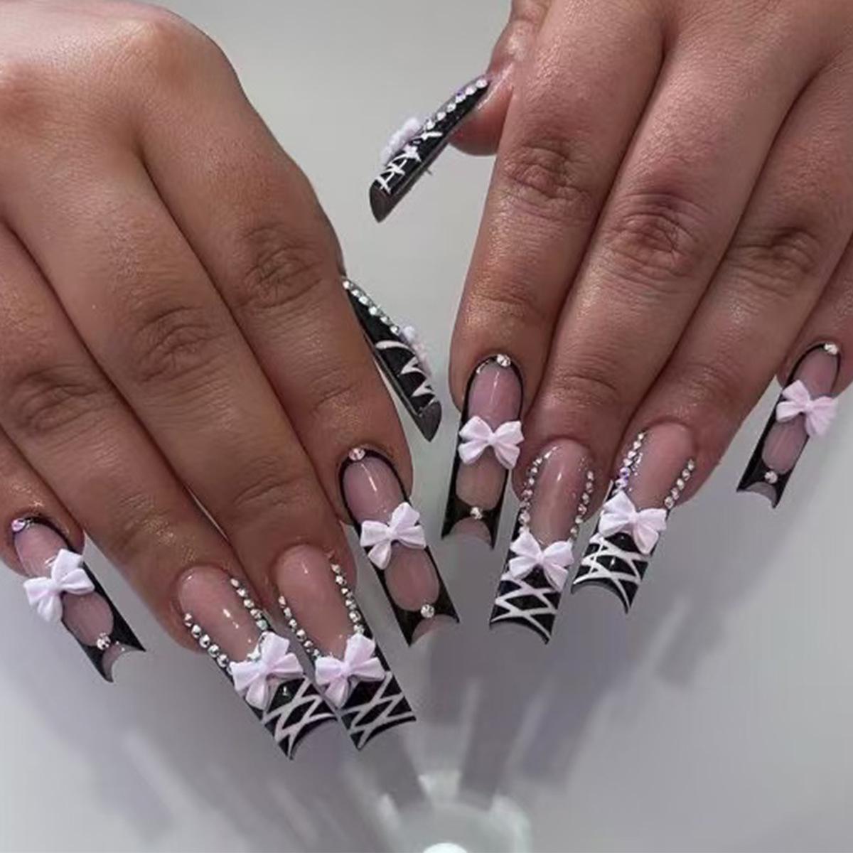 Popular European & American Style Wearable Rhinestone Bow Knot Nail Art Stickers, 24-Piece Set Glue Type