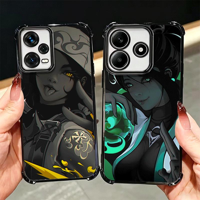 V-Valorant Game Black Cool Soft Phone Case For Xiaomi Redmi Note 14 15 Pro Plus 13 12 11S 11T 5G 10 9S 9 Plating Anti-Fall Funda