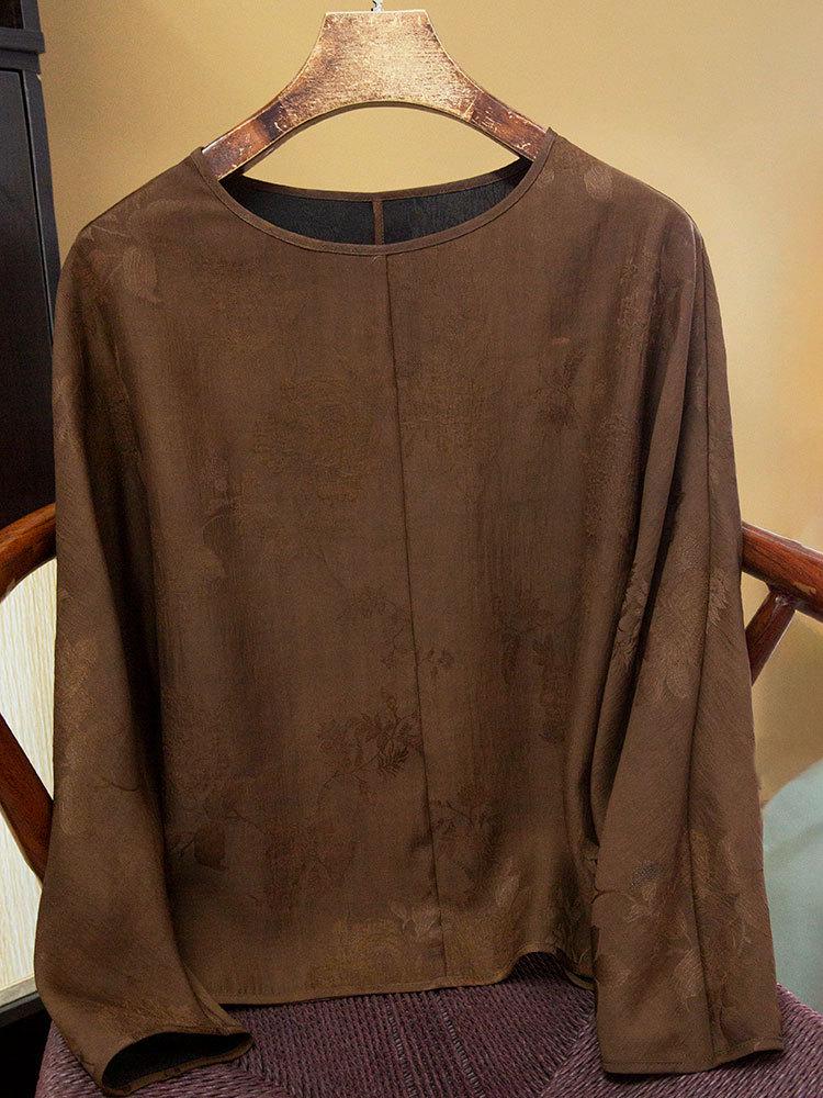 Reversible Chinese-Style Silk Crepe Retro Top - Mulberry Silk Long Sleeve Loose T-Shirt, Autumn Collection
