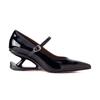 Arden Furtado Spring Cowhide Alien Heel Pumps Pointed Toe One Word Buckle Wedges Large Size Single Shoe High-heeled Shoes