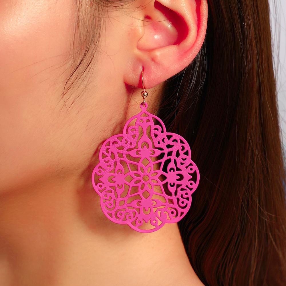 Creative Colorful Hollow Earrings Set for Women Fashion Ethnic Personality Geometric Alloy Dangle Earring Vacation Party Jewelry