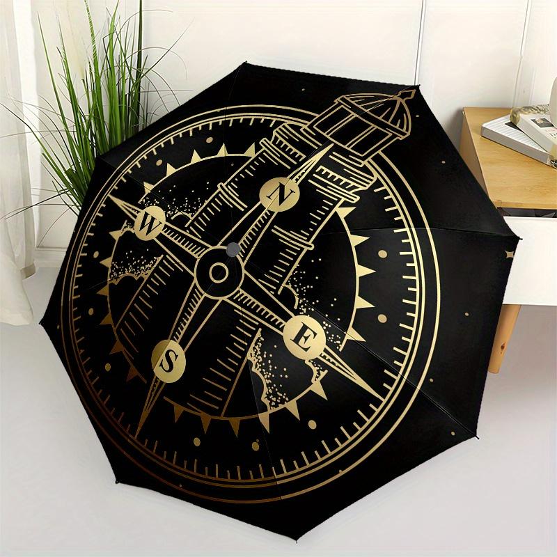 Compass Rose with Lighthouse - Nautical DecorUmbrella, Portable 3-Fold Umbrella for Men & Women,Christmas Gift ES103