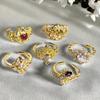 Medieval Jewelry Light Luxury Imitation Colored Treasure Open Ring Love Full Of Diamonds Zircon Retro Ring