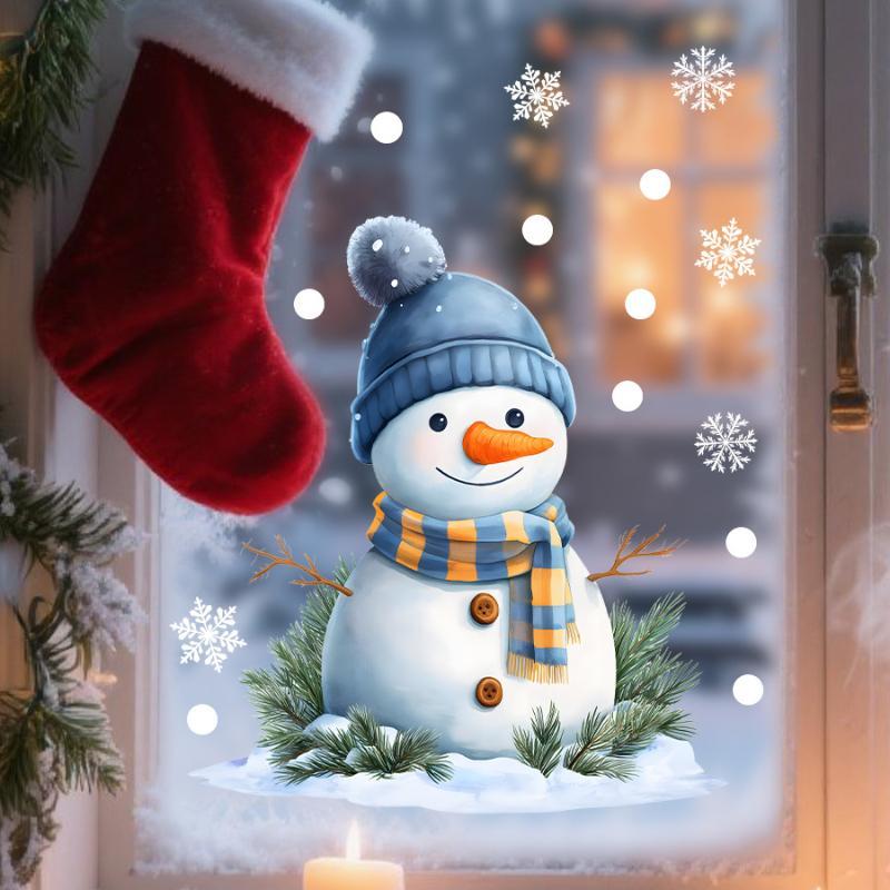 Christmas Robin Window Stickers Snowflake Winter Pattern Removable for Xmas Family Party Indoor Glass Decor