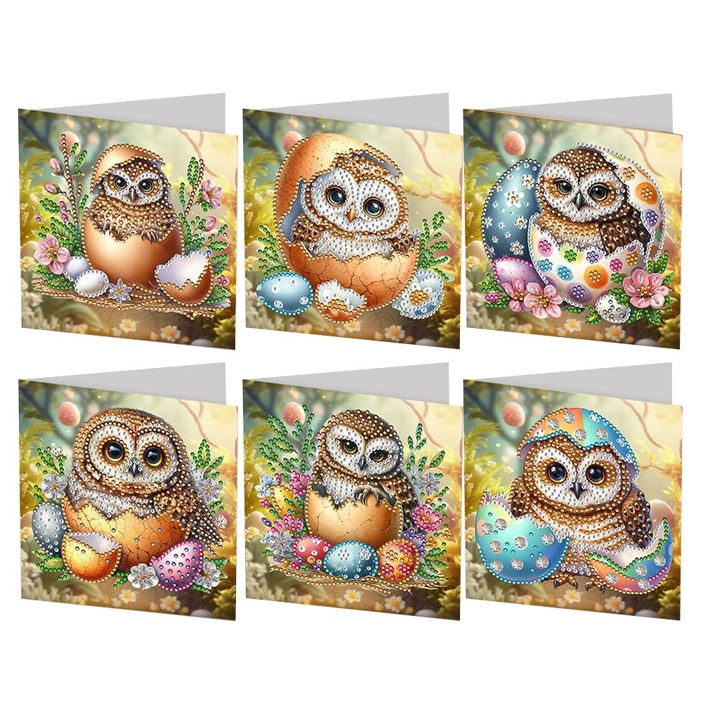 6 Stück Osterei Hase Diamantmalerei Grußkarten Set Tägliche Wunschkarte für Freunde 5D DIY Grußkarte für Osterparty Geschenk