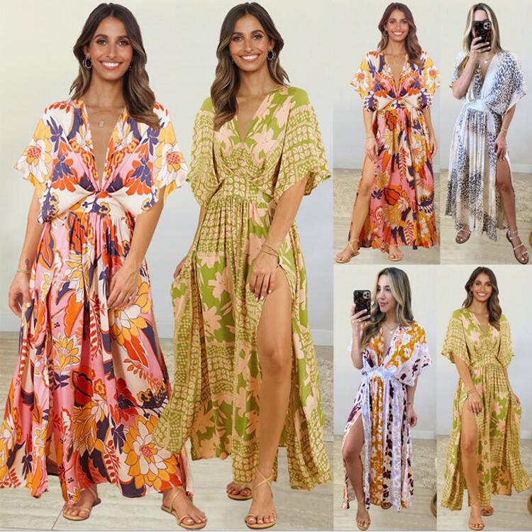 Cheap Women Fashion Dress Summer Floral Printed Sexy Party Dresses for