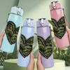 1PC Camouflage Dark Heart Print 750ml Color Plastic Sports Water Bottle Leakproof Flip Straw Lid Suitable for Sports Office Home Use