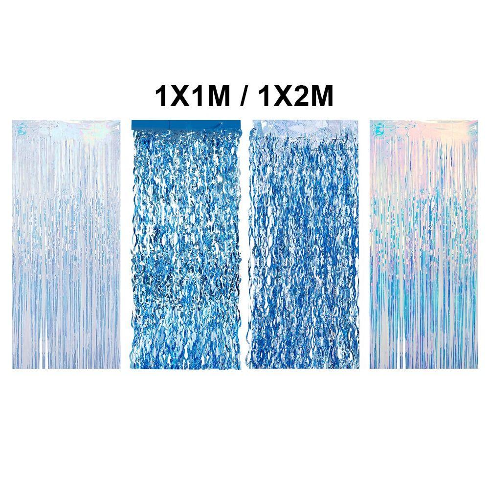 Colorful Laser Blue Party Backdrop Curtains Iridescent Foil Glitter Rainbow Sparkle Foil Curtain Colored Golden Foil Tinsel