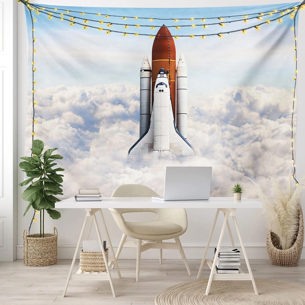 Rocket Tapestry Spaceship Shuttle Galaxy Tapestry Universe Travel Tapestry Wall Hanging for Bedroom Living Room Dorm Home Decor