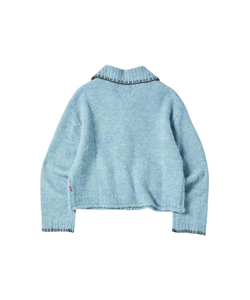 Comoninoz W Boucle Sweater Cardigan [Sky Blue]