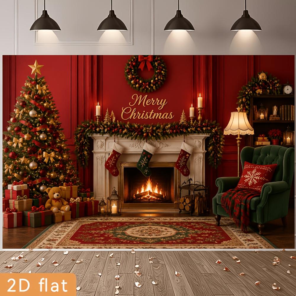 1Pcs Christmas Tree Fireplace Decoration Background Winter Backdrop Decorations For Photo Studio Photo Booth Christmas Party