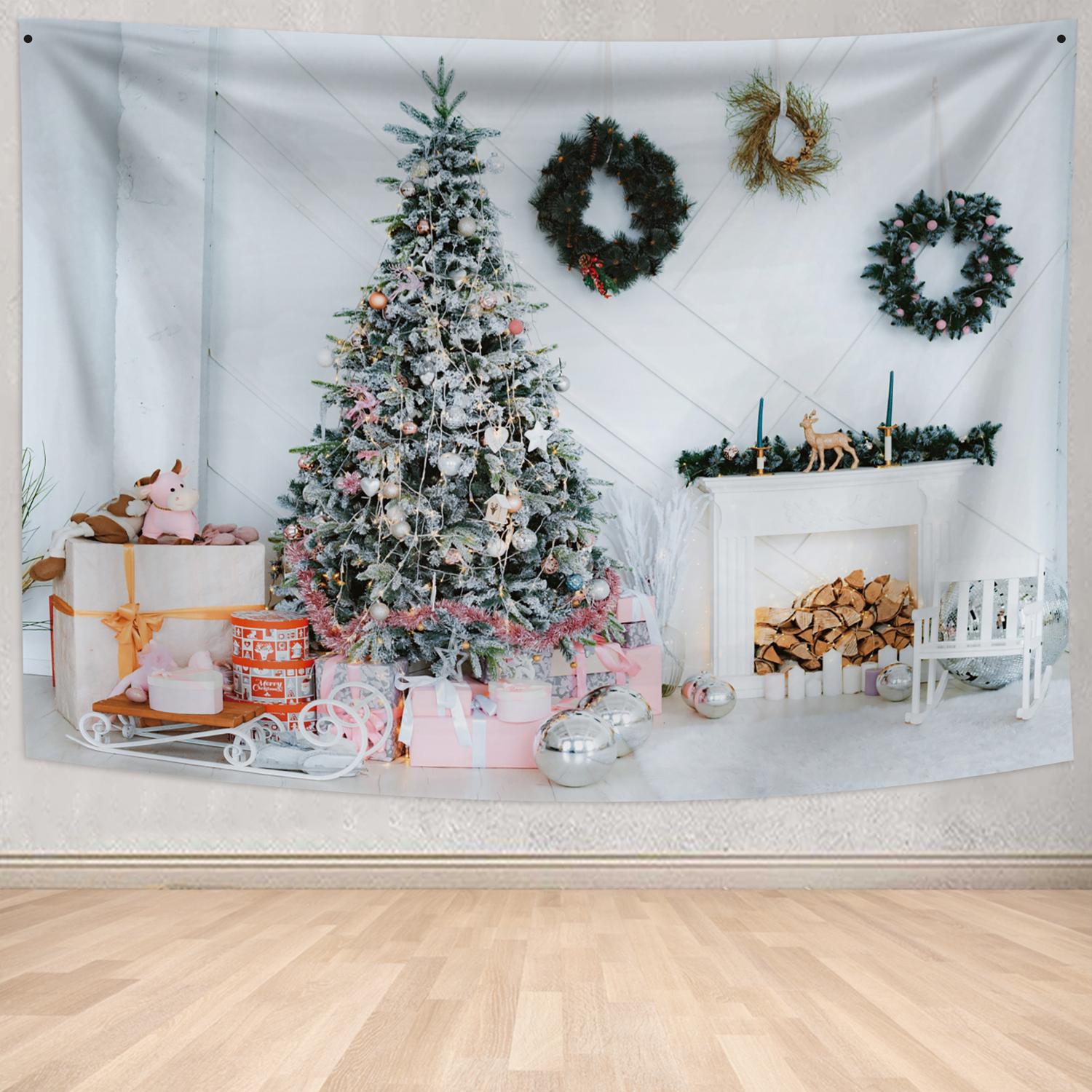 

С Рождеством Санта-Клаус камин Рождественский подарок принт дома гостиная спальня настенное украшение гобелен 100x75cm