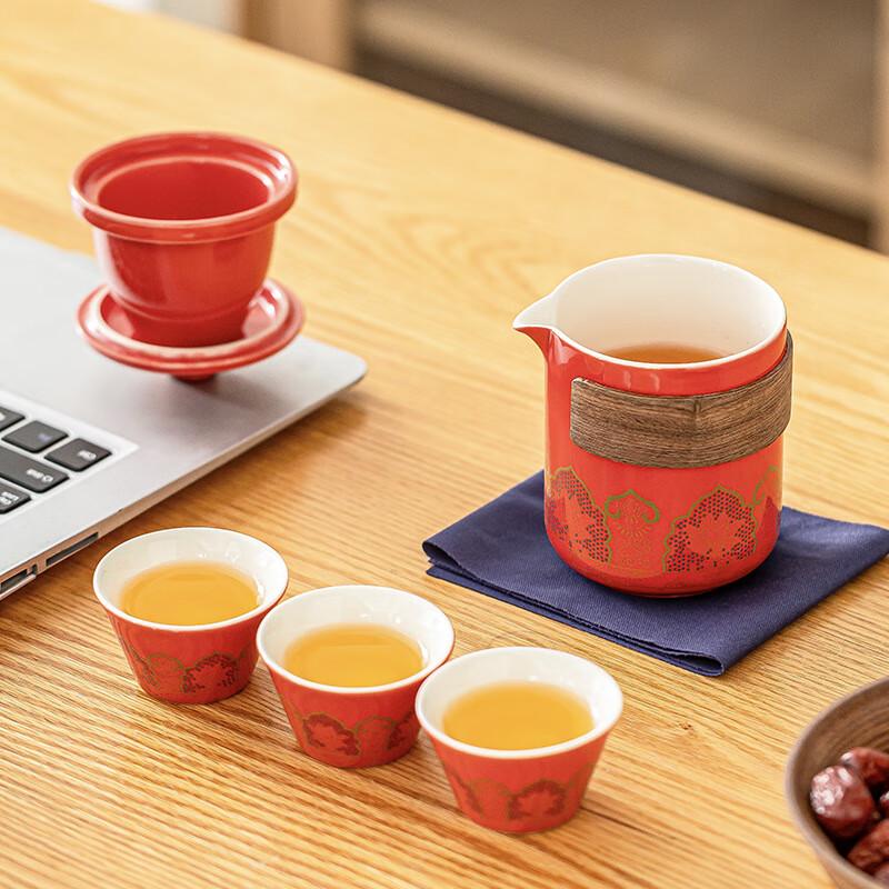 Portable Vintage Ceramic Tea Set with Travel Case