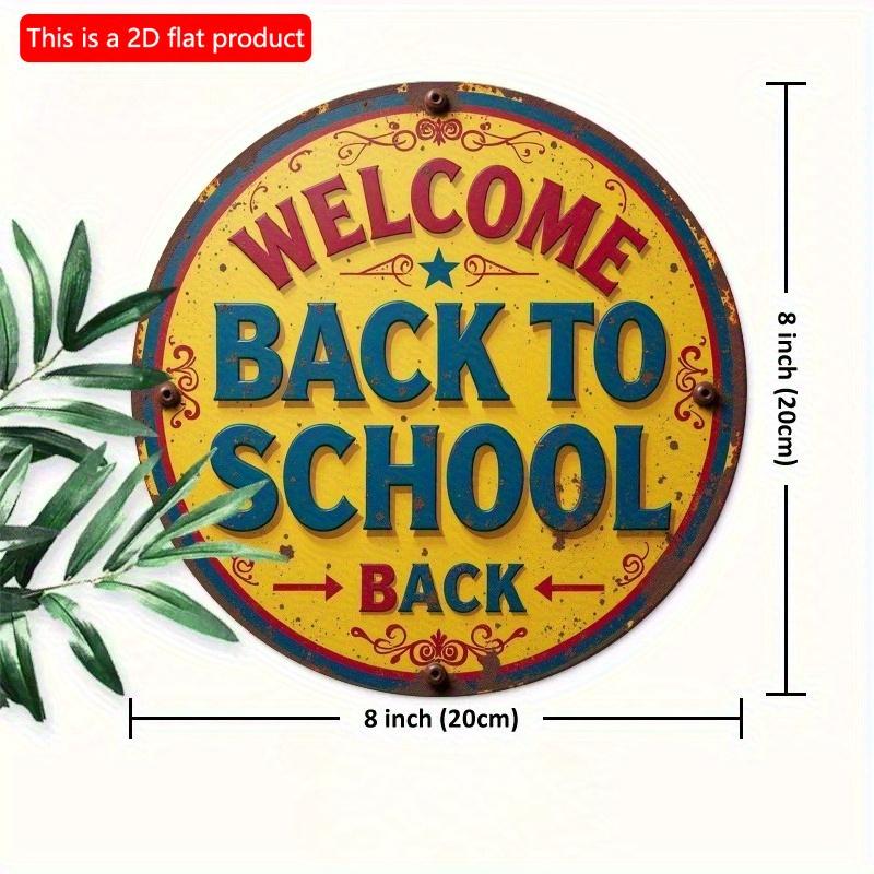 2d Flat 20*20cm Retro Style, Welcome Back To School, Wooden Logo Round, Rural Wooden Wall Decoration with Colorful Borders and Leaf Decorations