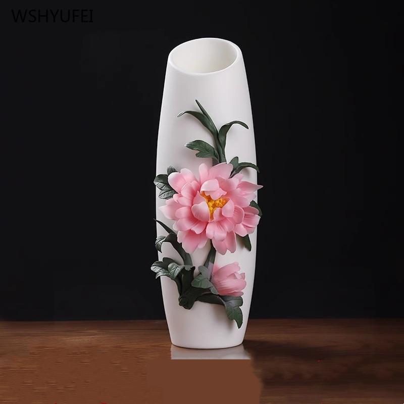 Home Decoration Accessories Ceramic Lotus Vase Desktop Ornaments Living Room Flower Arrangements Buddhist Enshrinement Vases