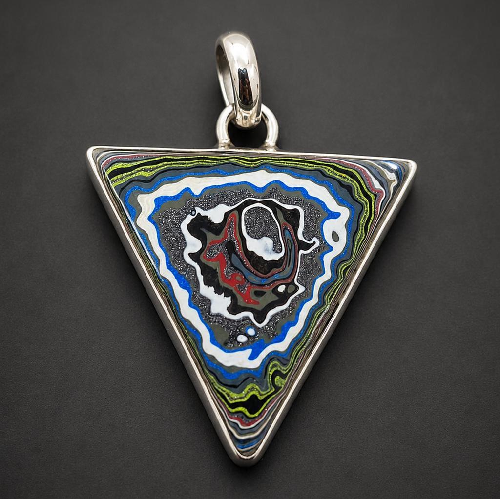 Fordite Triangle 925 Sterling Silver Pendant – Detroit Agate Motor City Agate Modern Statement Jewelry