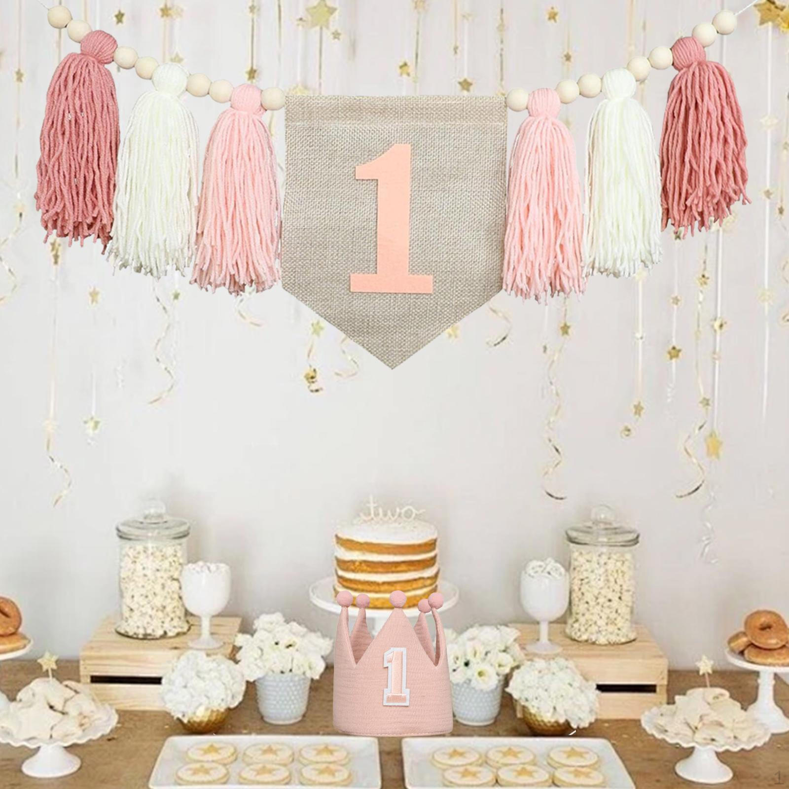 

Банер на 1-й день народження для прикраси дитячого стільчика рожевий