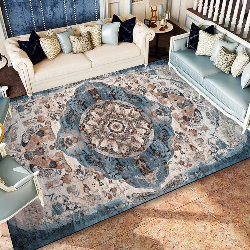 American Style Blue Persia Carpet Living Room Decoration Sofa Table Area Rugs Easy Clean Bedroom Cloakroom Floor Mat Non-slip