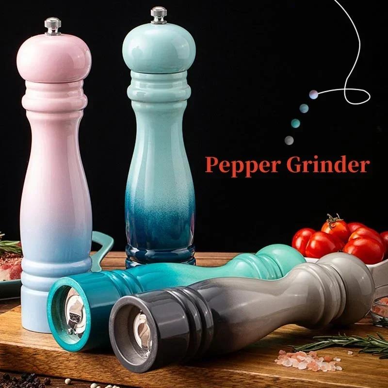 Wooden Manual Salt Pepper Grinder Set Spice Shaker Gradient Color Pepper Mill With Strong Adjustable Ceramic 6/8inch Grinder