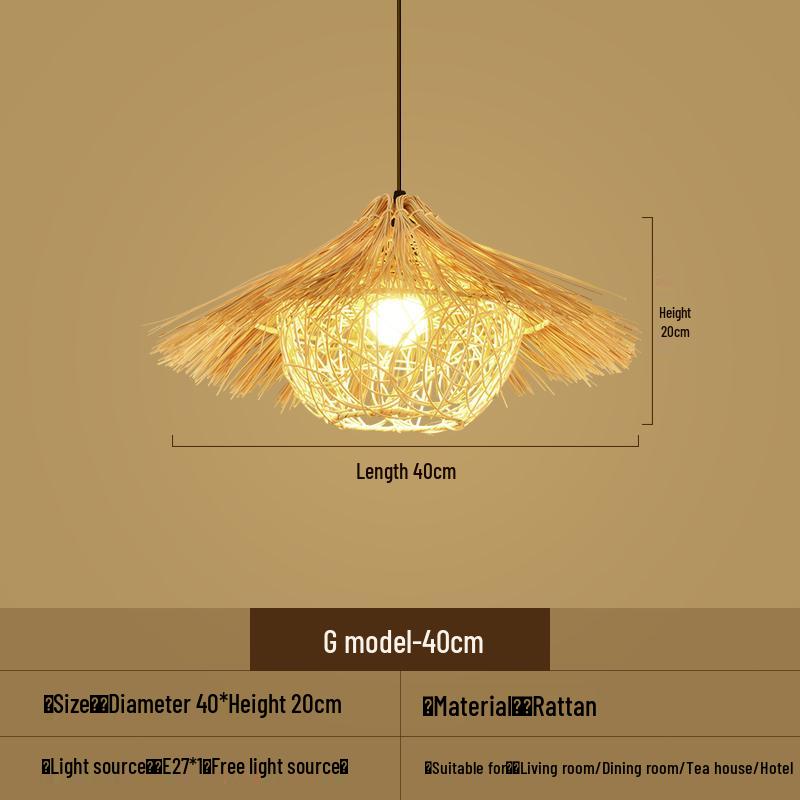 Bamboo Woven Pendant Light - Japanese Lantern for Dining, Restaurant, or Tea Room. Rattan Straw Hat Lampshade with New Chinese Art Design.