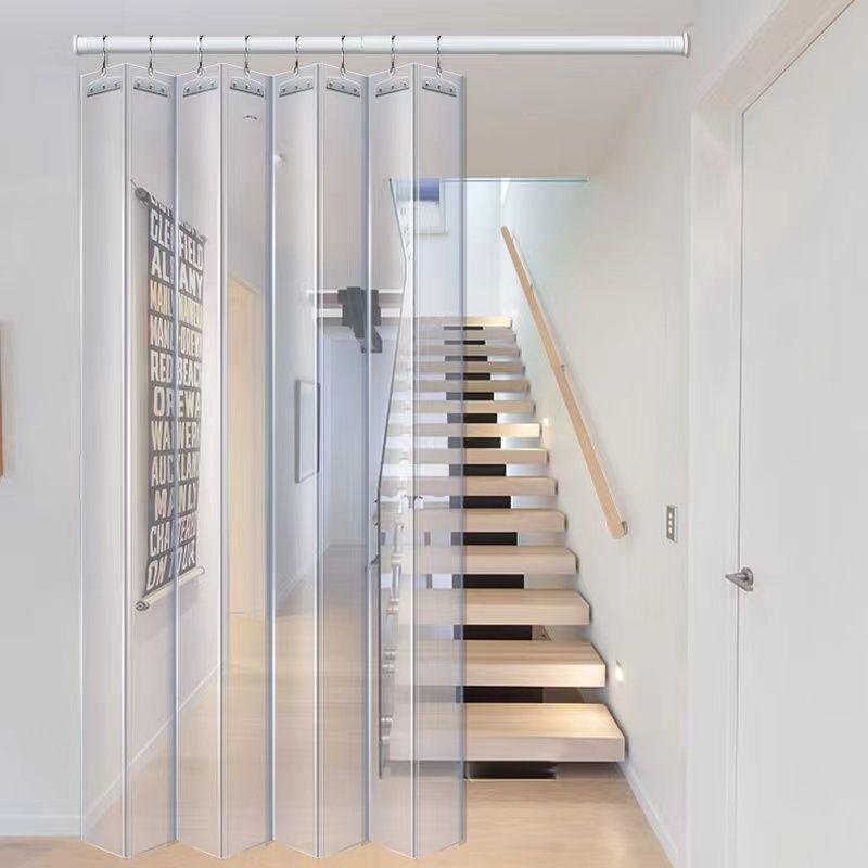 Transparant winddicht PVC-vouwgordijn voor deuren, geschikt voor thuis en commercieel gebruik.