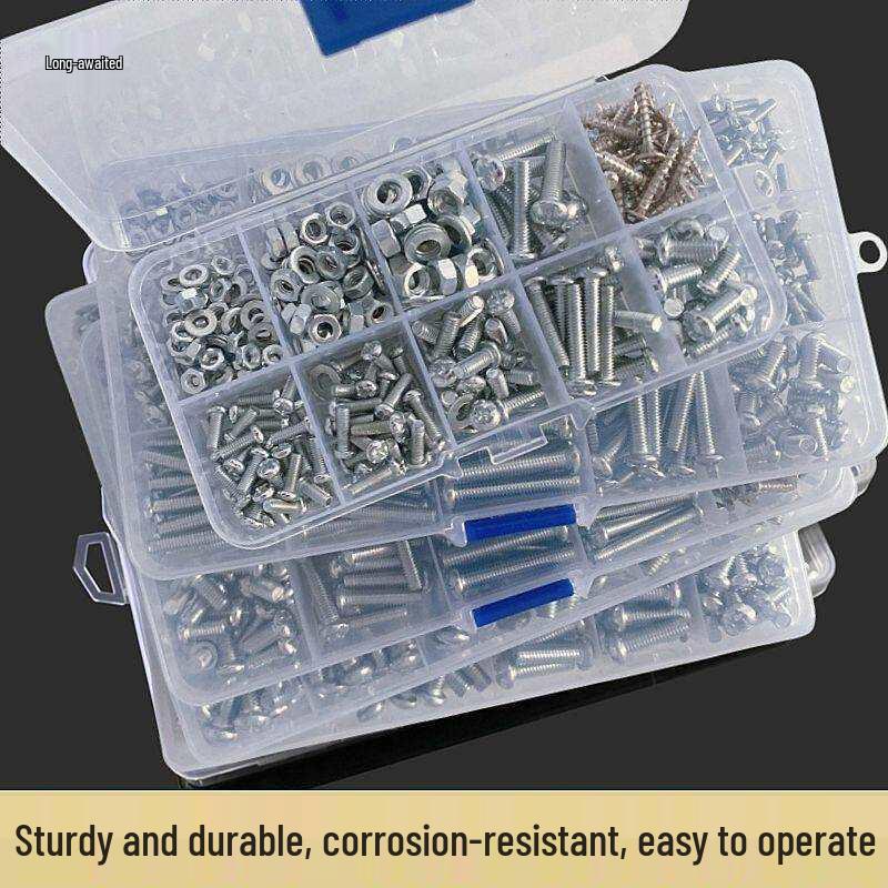 Round Head Phillips Machine Screws & Nuts Set with Flat Washers – Multi-Size Household DIY Box with Complete Specifications