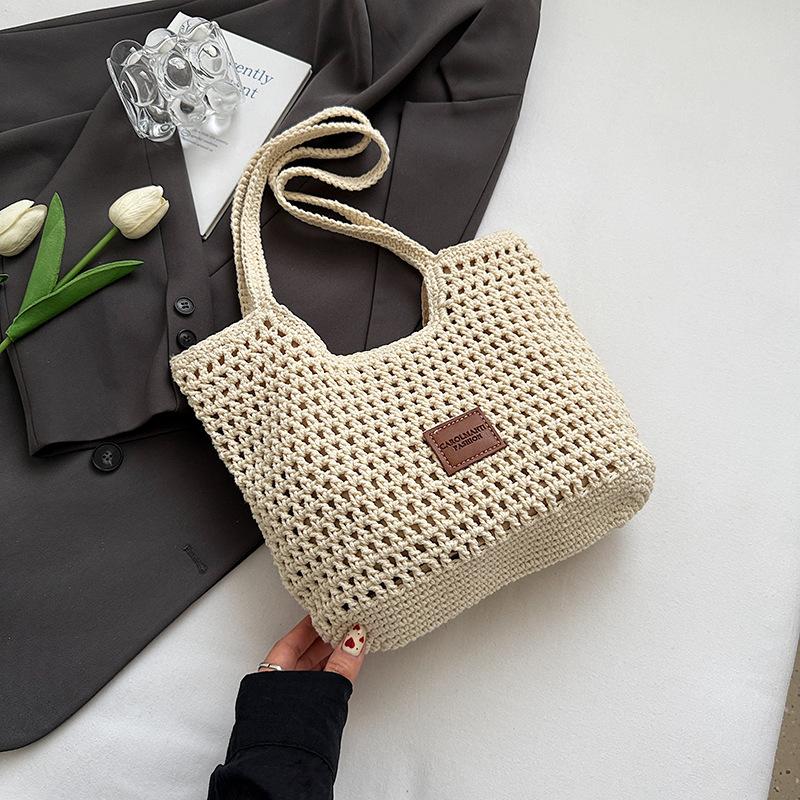Hollow woven bag women's summer new knitted bag large capacity shoulder messenger tote bag vacation beach bag