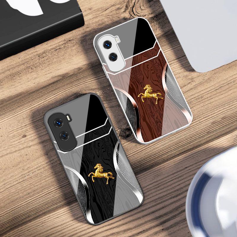 Wood Grain Golden Horse For Honor 200 90 8X 9X Pro Lite P50 P40 Nova 10 11i P60 Magic4 6 Mate 20 50 Tempered Glass Phone Case