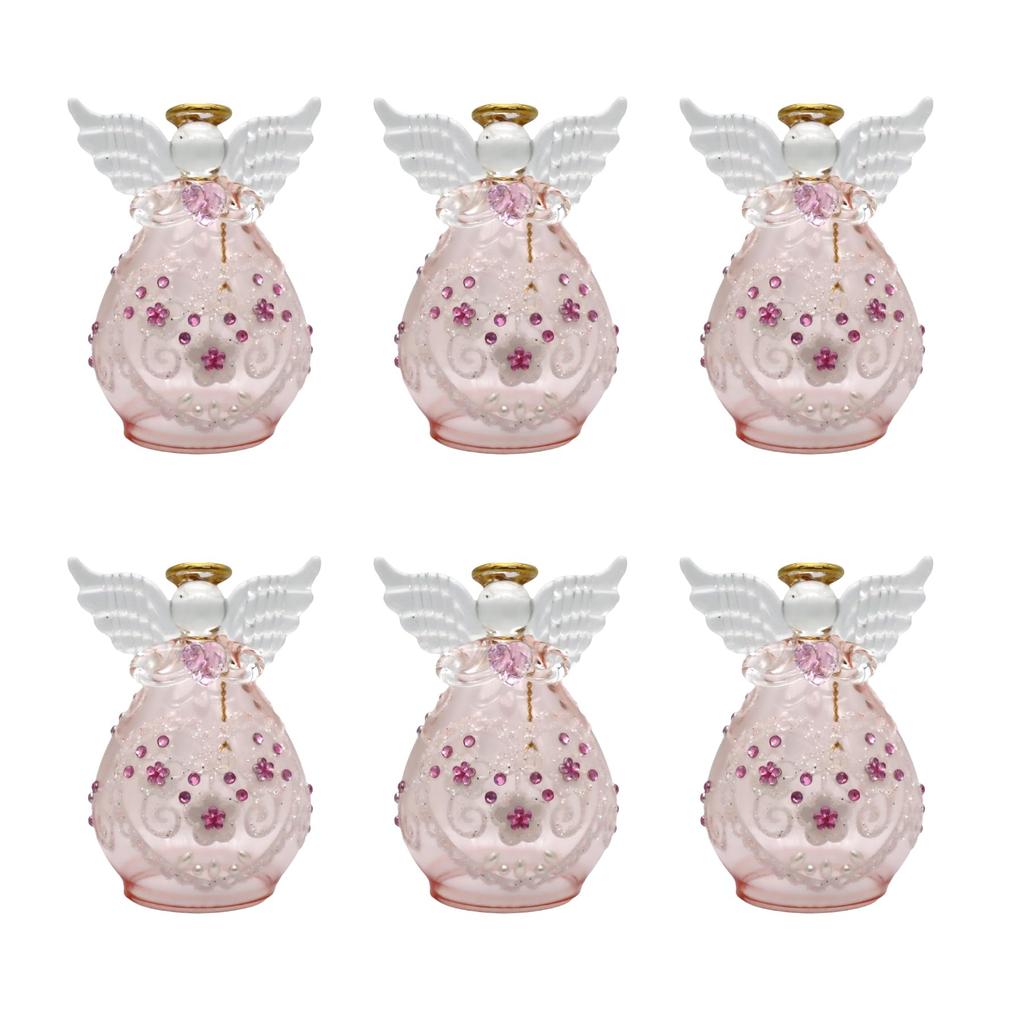 Fourcart Cute Handmade Glass Craft Sweet [Heart Angel Bell] Pink X 6-Piece Set