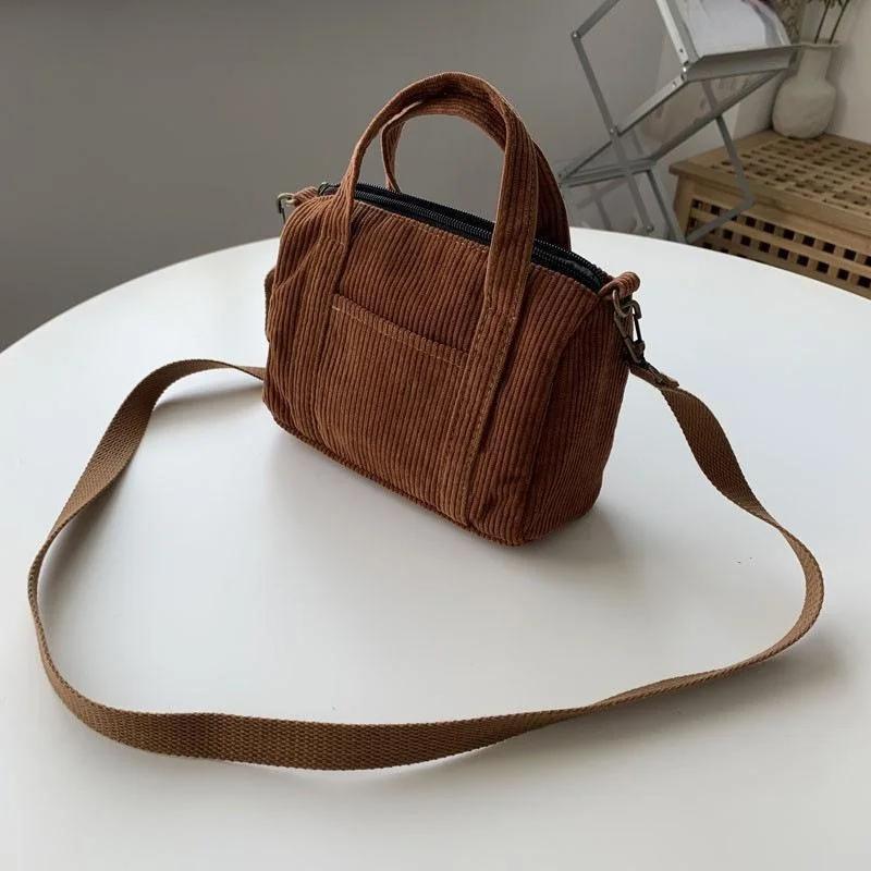 Women's Mini Crossbody Bag Corduroy Shoulder Bag Female Canvas Handbag Zipper Totes Ladies Casual Purse Cloth Pouch For Girl