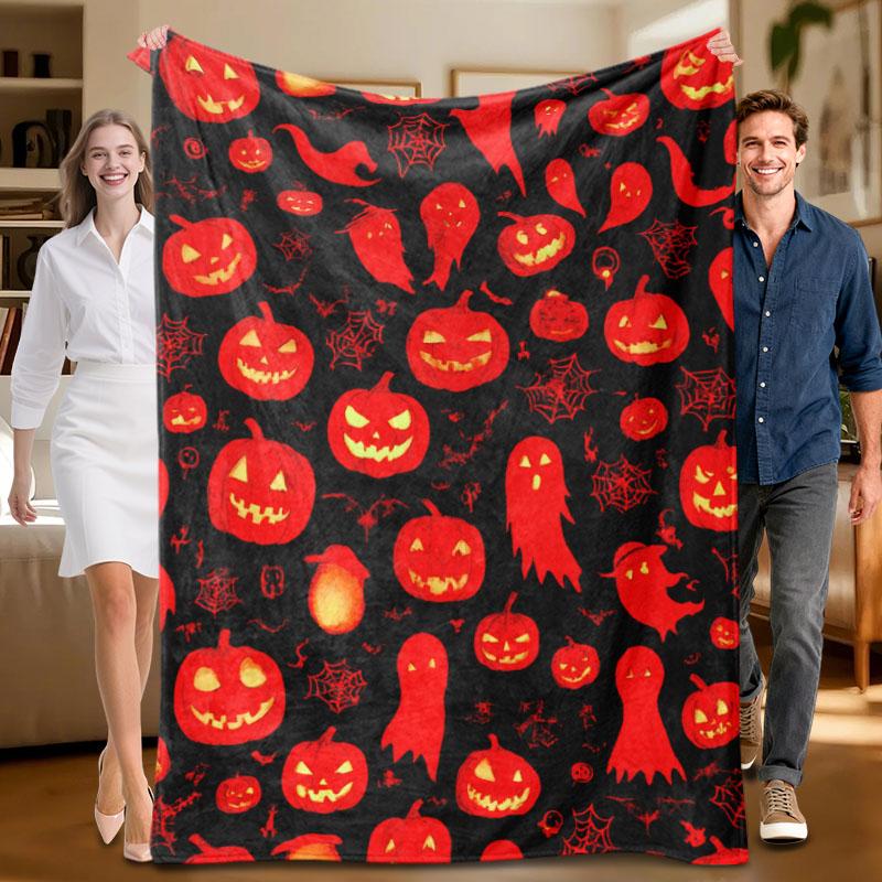 

1 piece Halloween-themed red and black flannel blanket, soft, suitable for sofa, bed, office, all-season use. 70x100cm