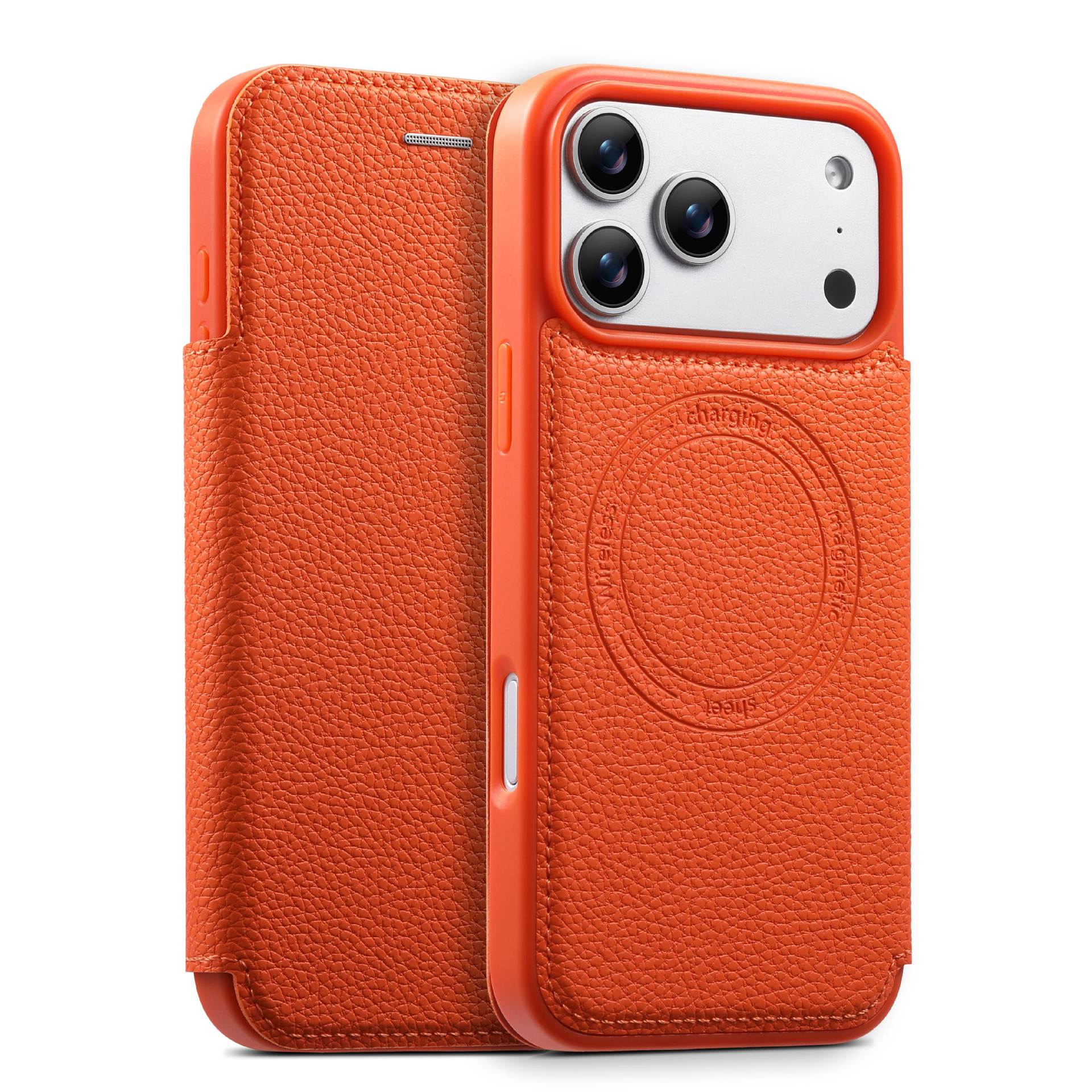 

Card Holder Wireless Charging Leather Case for iPhone 17 Pro Max Air 16 Pro 15 14 Plus 13 16E Magnetic Flip Cover Phone Wallet iPhone 13 Pro помаранчевий