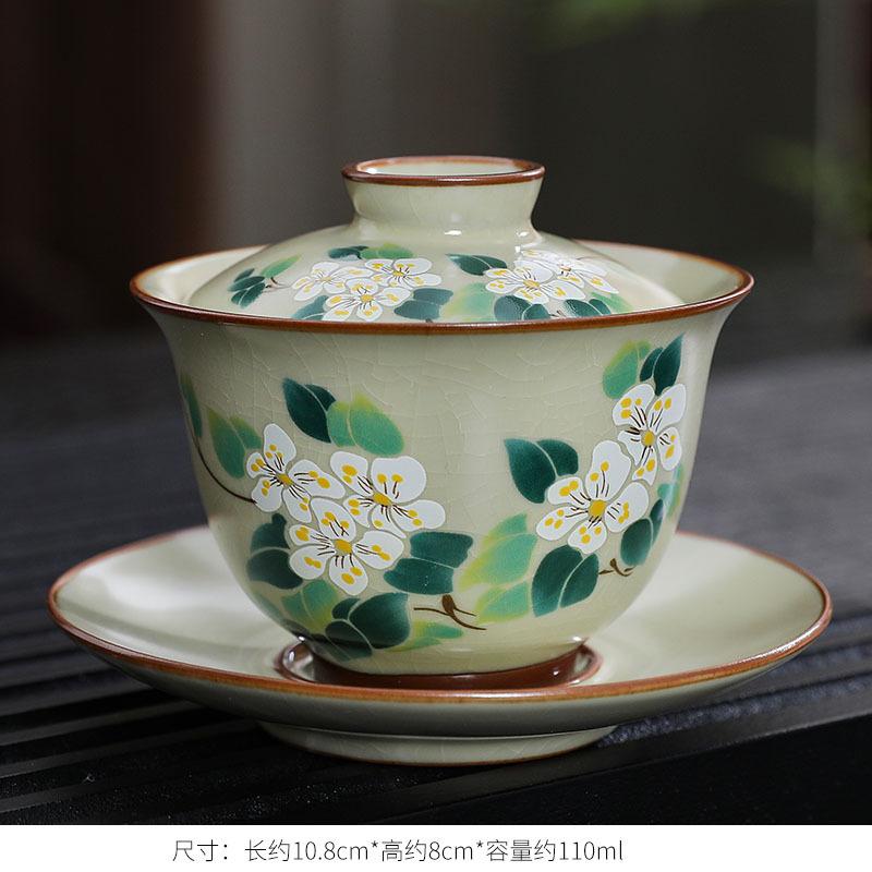 Handmade Ceramic Gaiwan Chinese Teacup Hand-painted Flowers Sancai Tea Tureen Travel Tea Bowl Porcelain Teaware Set Accessories