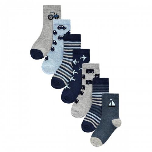 Ex Store Childrens/Kids Transport Cotton Socks (Pack of 7)