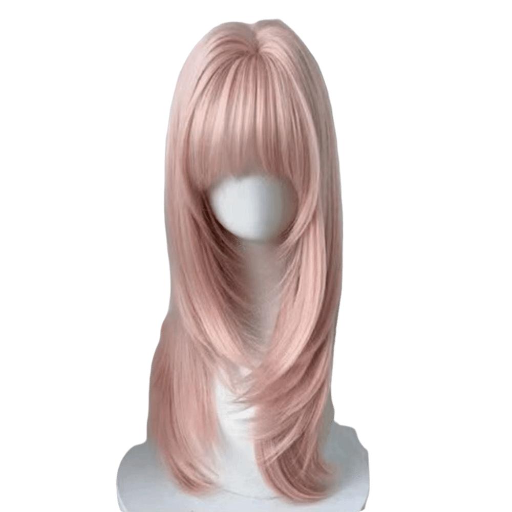 Layered Sakura Pink Wig Harajuku Halloween Cosplay Wig with Bangs Carnival