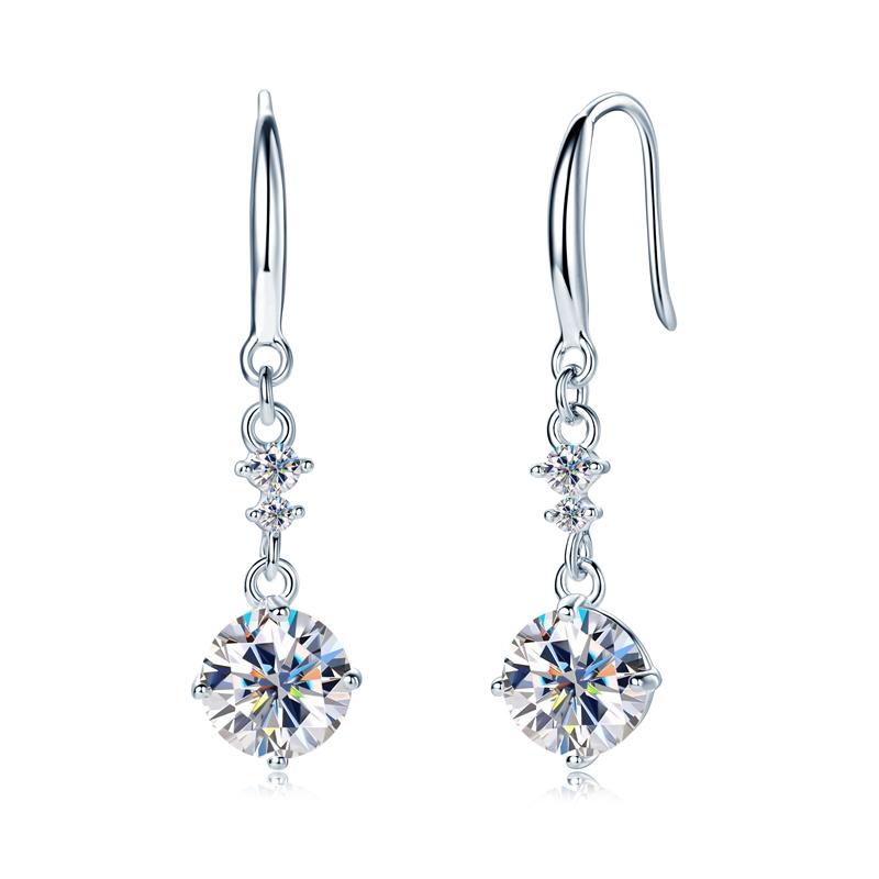 100% D Color 6.5mm 1ct Moissanite Diamond Hook Real Silver 925 Dangle Drop Earring for Women Wedding Jewelry Valentine Gift