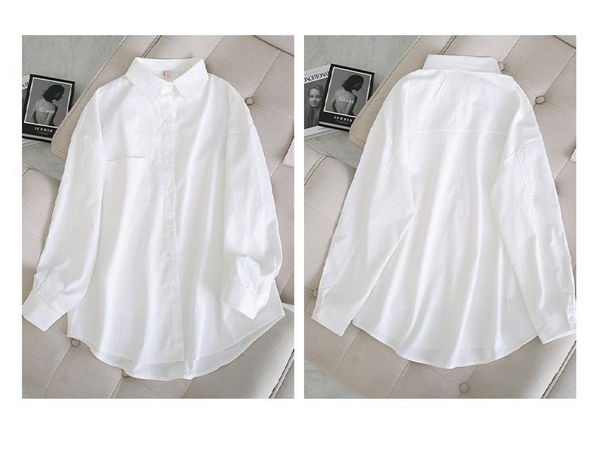 Spring Korean Style White Long Sleeve Slimming Shirt for Plus Size Women
