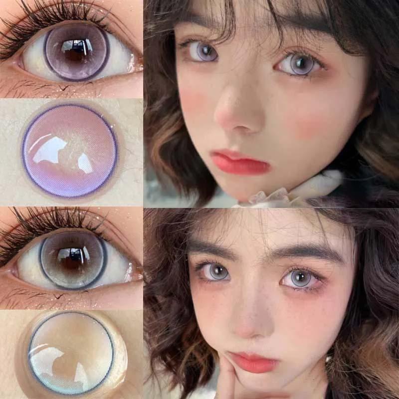 MillCreek Color Contact Lenses with Grade 2Pcs Blue Purple Yearly Use 14.2mm Soft Lens Eye with Free Gifts Ladies Student Anime Natural Contact Lens