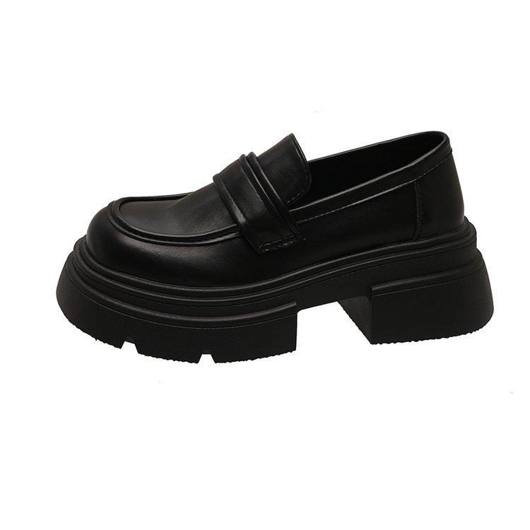 

New platform thick heel British style small leather shoes women s 2025 spring and autumn one-pedal single shoes black loafers 35