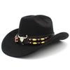 European and American Retro Ethnic Style Suede Top Hat Fashion Big Eaves Western Cowboy Hat Personalized Bull Head Tibetan Jazz Hat