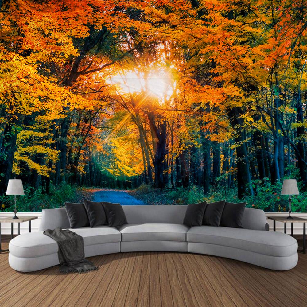 Beautiful Forest Tapestry Mist Jungle Landscape Wall Hanging Bohemian Fabric Decorative Carpet Home Room Background Poster