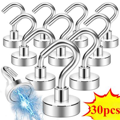 30pcs New Metal Magnetic Hooks Wall-mounted Heavy Duty Strong Magnet Hook Refrigerator Keys Coat Hanging Hanger For Kitchen Bathroom
