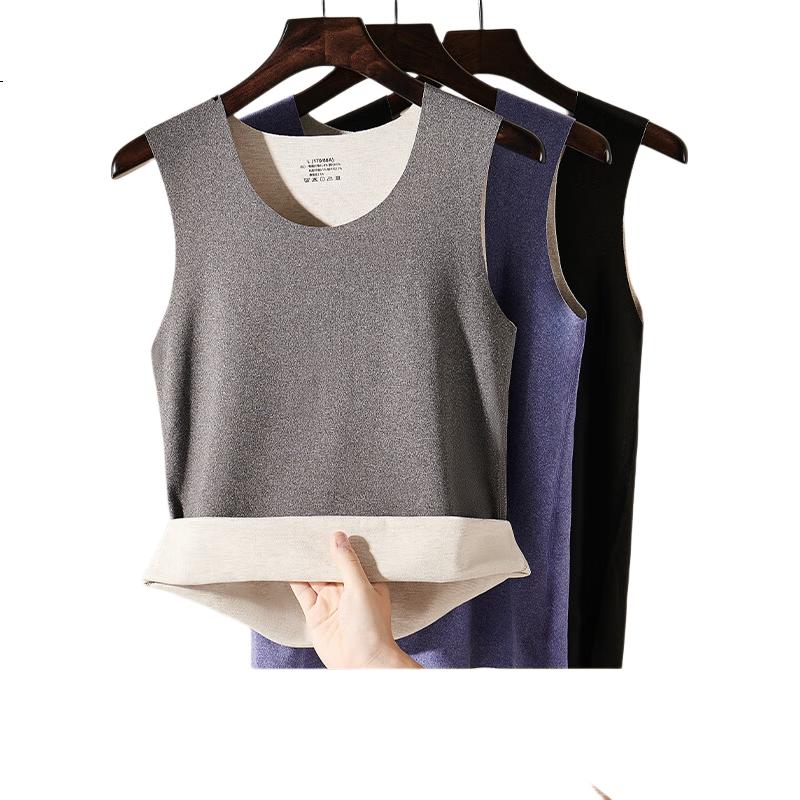 Nanjiren 2-Pack Wool Silk Men's Thermal Vest, Men's Vest, German Velvet Base Layer, Fleece-Lined Thin Black Gray 4XL