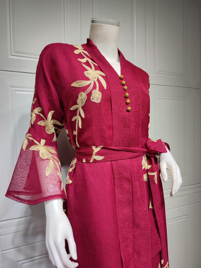 AB170 Bestickter Netz-Bademantel: Elegantes muslimisches Abendkleid für Damen für Herbst/Winter
