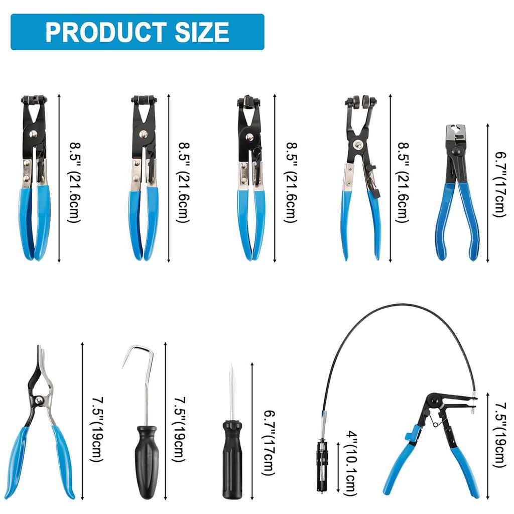 9pcs Wire Long Reach Hose Clamp Pliers Set Motorcycle Repair Fuel Oil Water Hose,Hose Clamp Pliers for Fuel Oil & Water Hoses